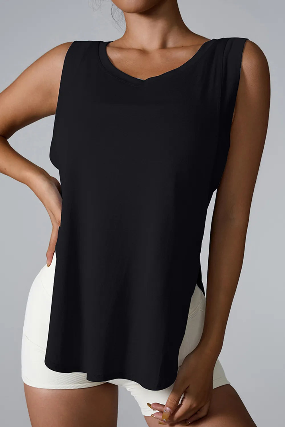 Slit Round Neck Active Tank Carauana Store