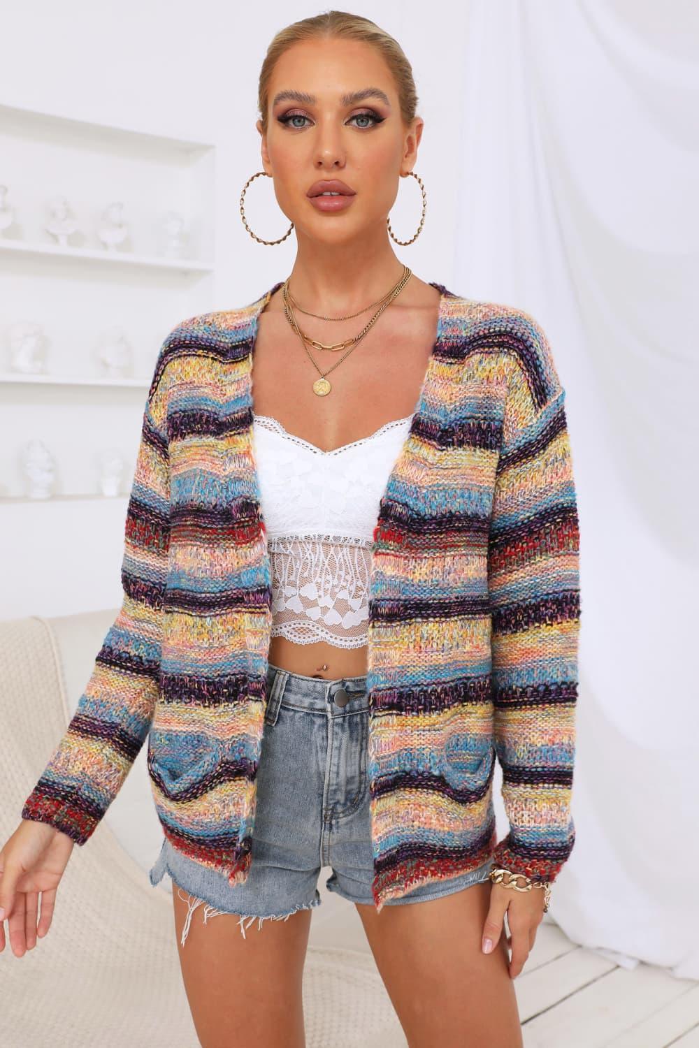 Striped Long Sleeve Open Front Cardigan Carauana Store