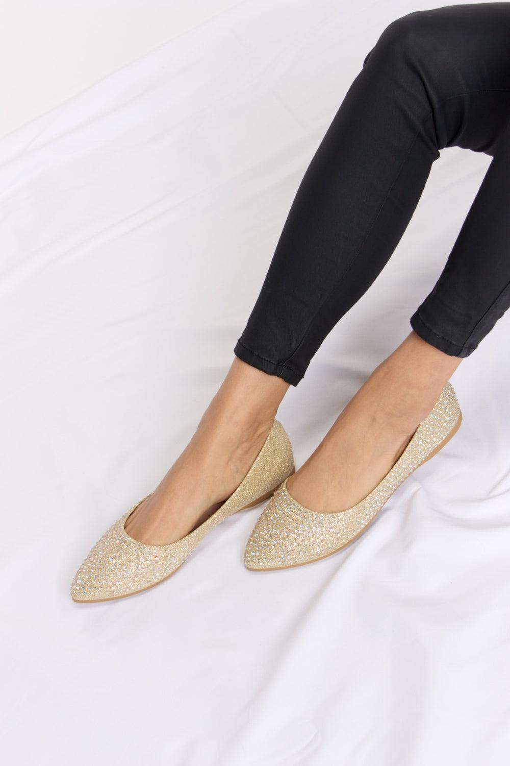 Forever Link Rhinestone Point Toe Flat Slip-Ons Carauana Store