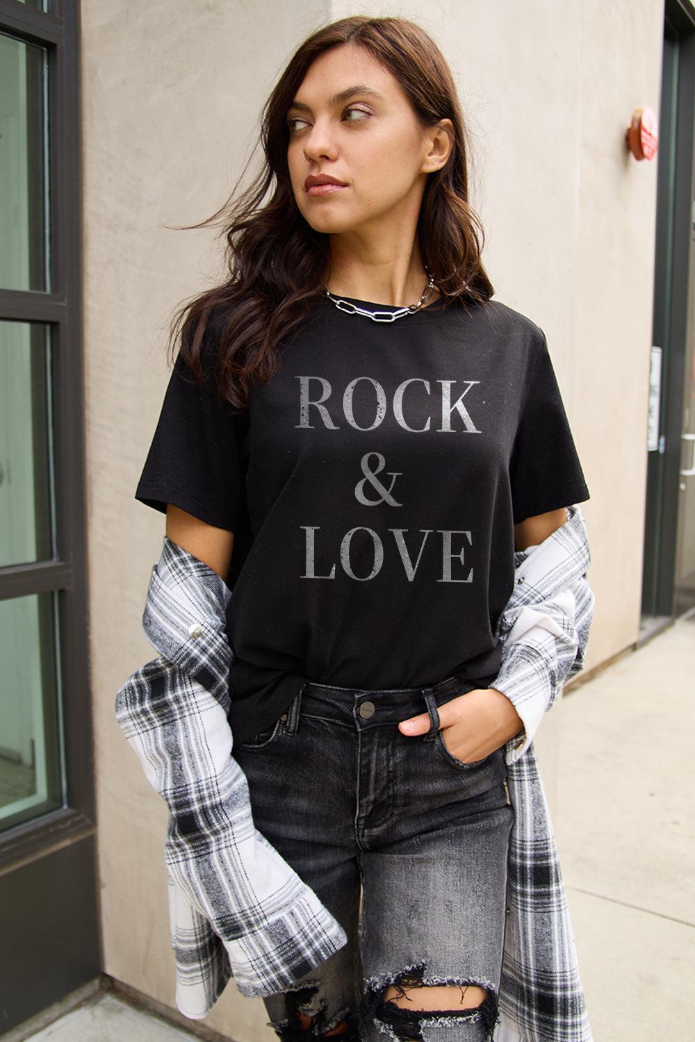 Simply Love Full Size ROCK & LOVE Short Sleeve T-Shirt Carauana Store