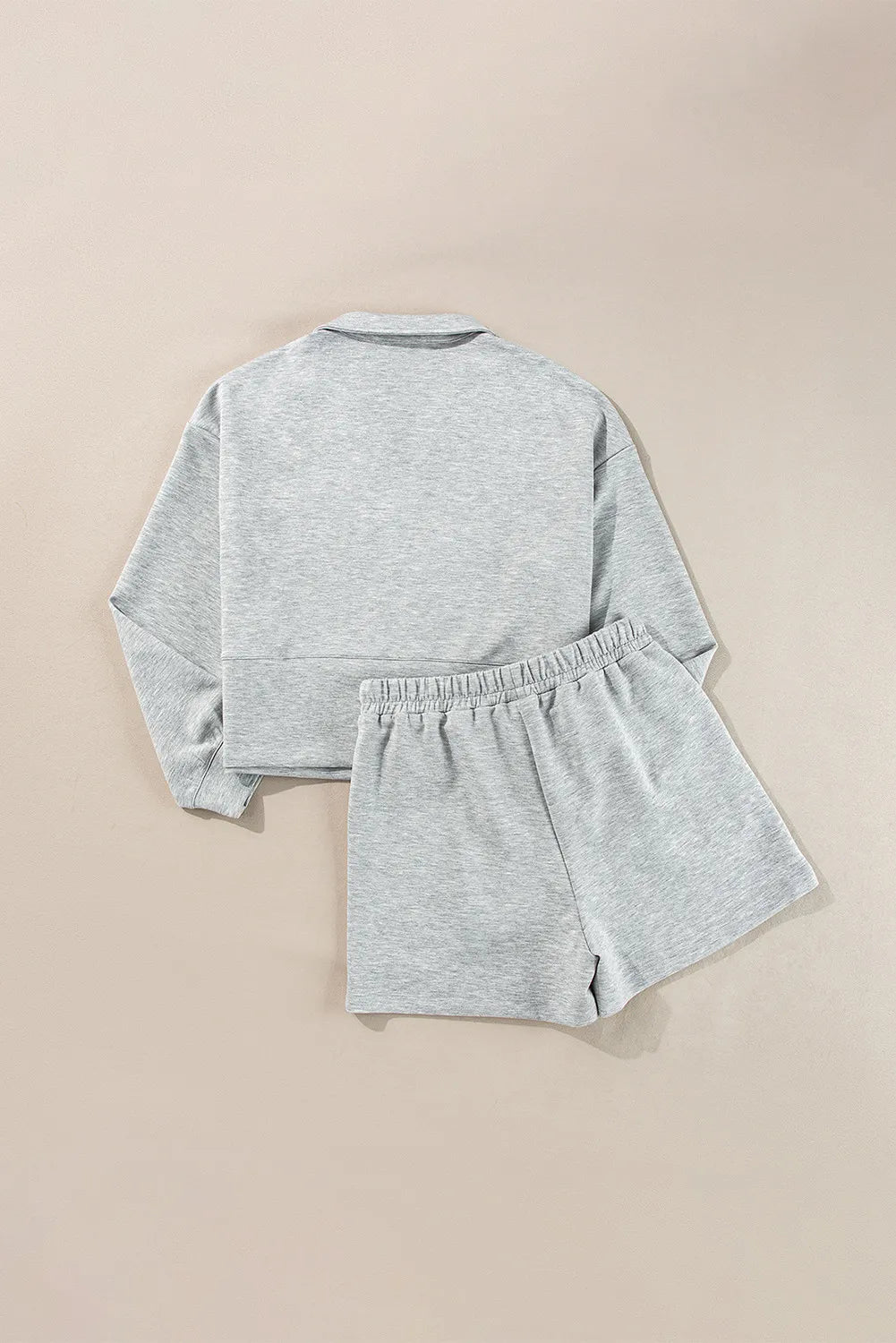 Half Zip Long Sleeve Top and Drawstring Shorts Set Carauana Store