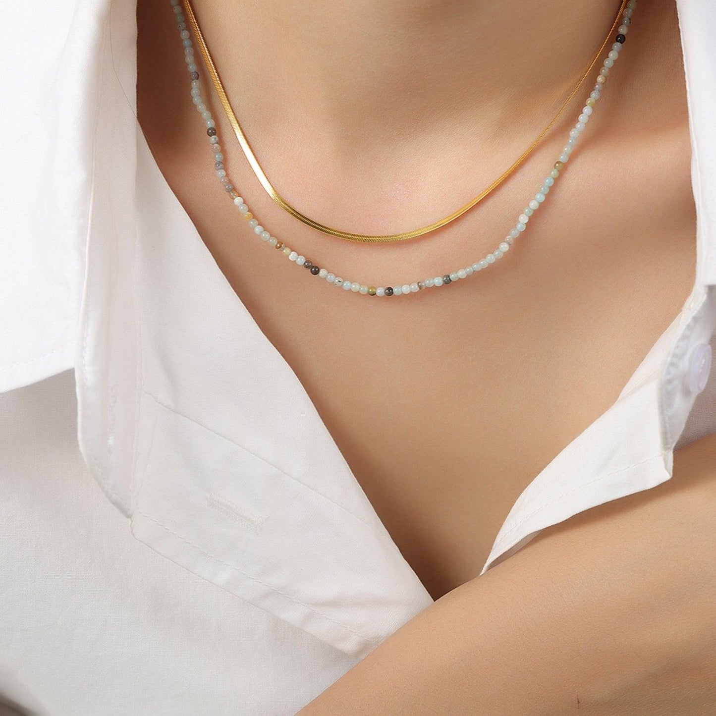 Beaded Titanium Steel Double-Layered Necklace Carauana Store