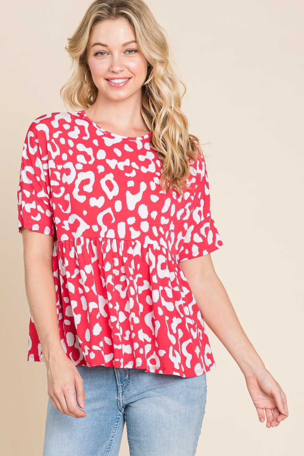 BOMBOM Leopard Peplum Babydoll Blouse Carauana Store