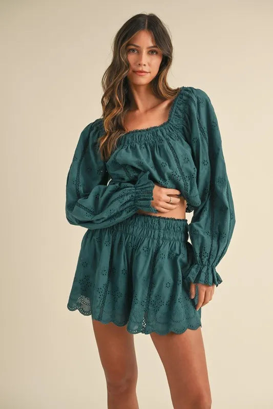 MABLE Embroidered Scalloped Lace Top and Short Set Carauana Store