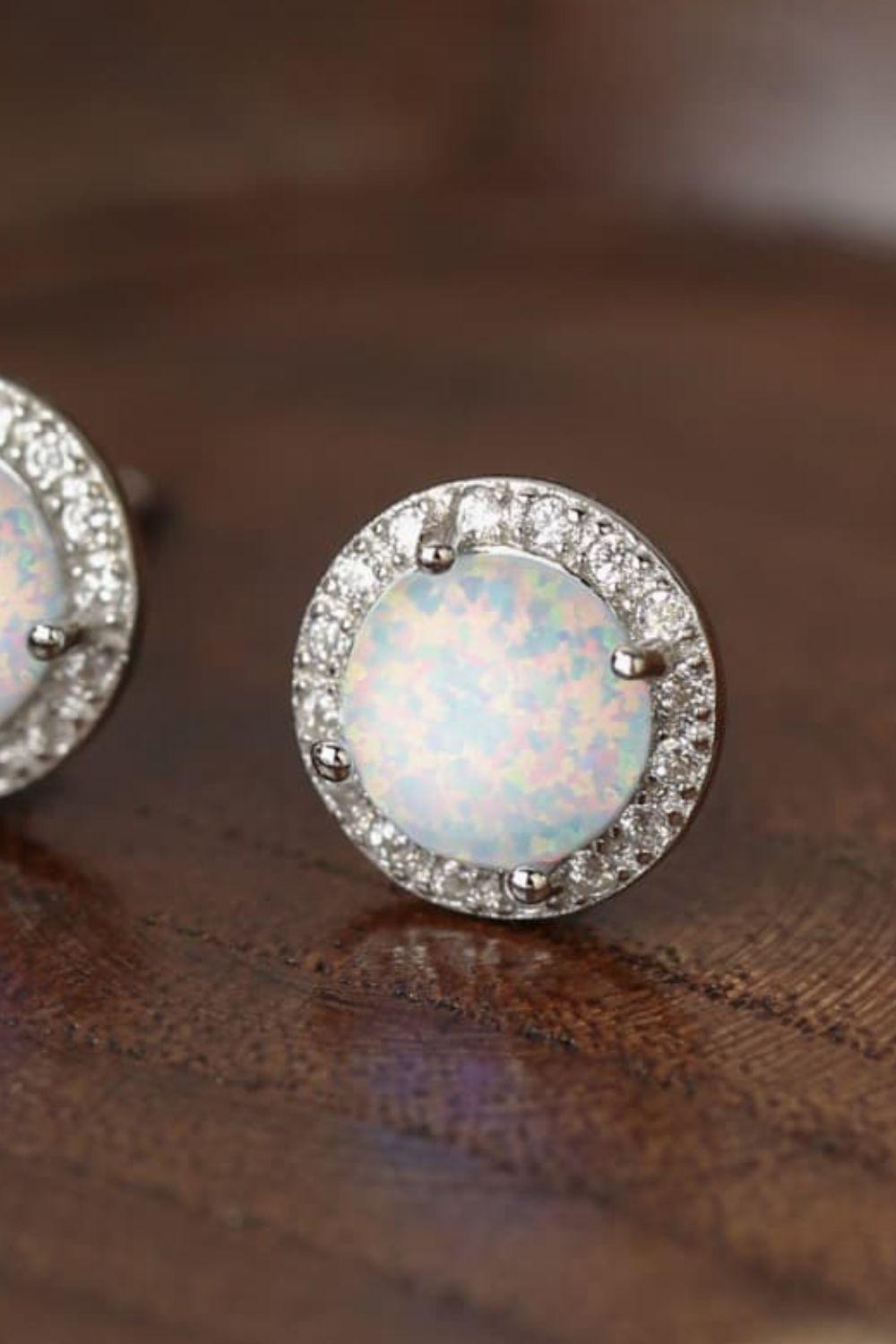 925 Sterling Silver Platinum-Plated Opal Round Stud Earrings Carauana Store