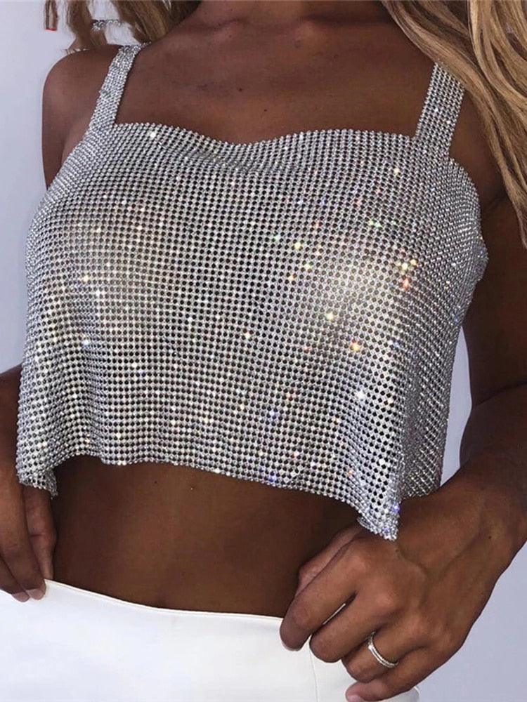 Bling Rhinestone Party Crop Top Backless Straps Full Diamonds Carauana Store