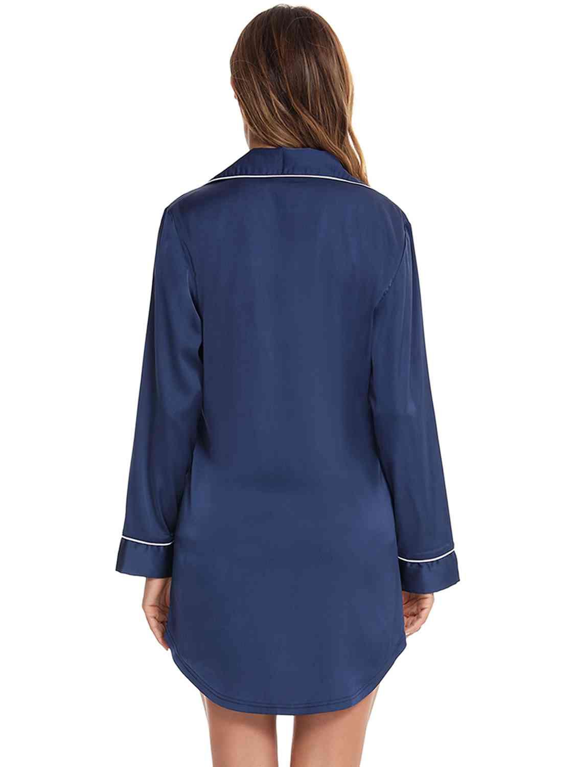 Button Up Lapel Collar Night Dress with Pocket Carauana Store