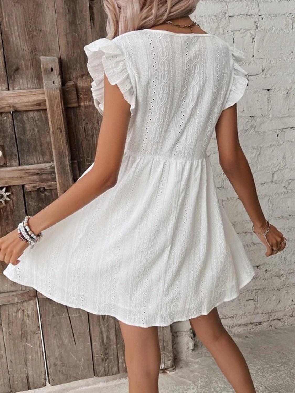 Eyelet Ruffled Cap Sleeve Mini Dress Carauana Store