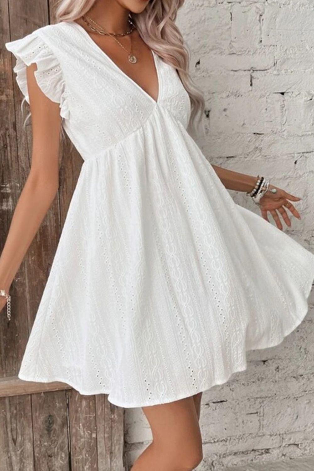 Eyelet Ruffled Cap Sleeve Mini Dress Carauana Store