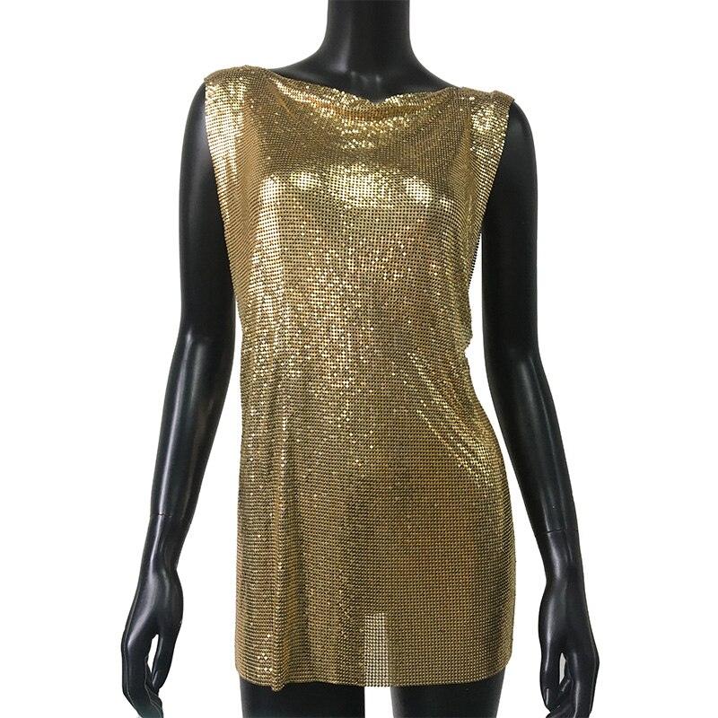 Mini Dress Crew Neck Metalic Split Mesh Harness Body Chain Nightclub Party Carauana Store