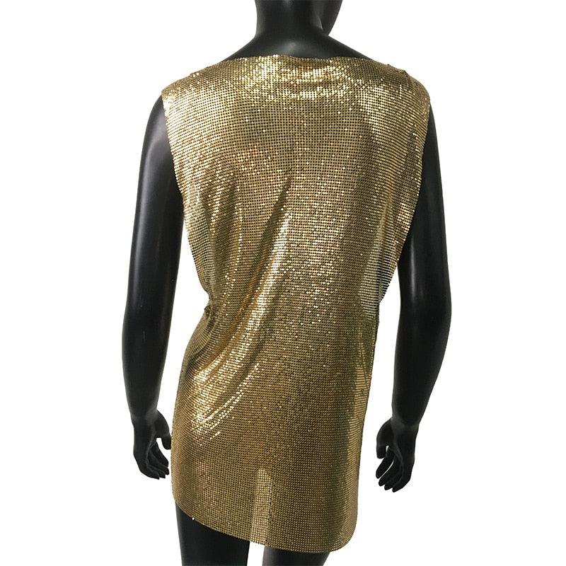 Mini Dress Crew Neck Metalic Split Mesh Harness Body Chain Nightclub Party Carauana Store