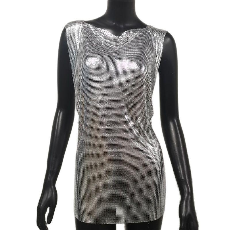 Mini Dress Crew Neck Metalic Split Mesh Harness Body Chain Nightclub Party Carauana Store