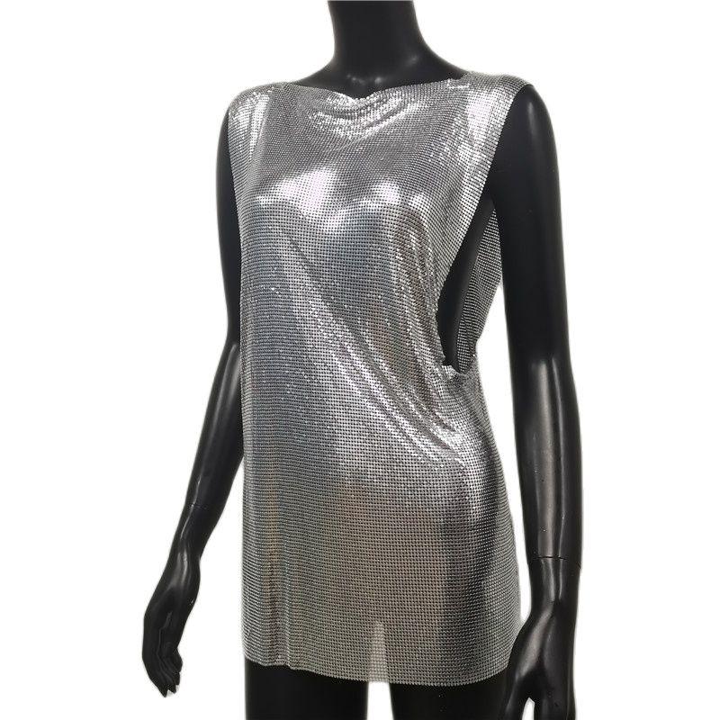 Mini Dress Crew Neck Metalic Split Mesh Harness Body Chain Nightclub Party Carauana Store