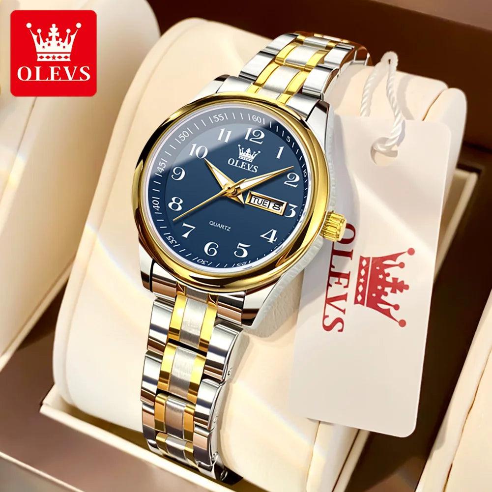 OLEVS 5567 Classic Quartz Watch for Women Set Elegant Dress Luminous Waterproof Week Date Clock Stainless Steel Wristwatch Gift Carauana Store