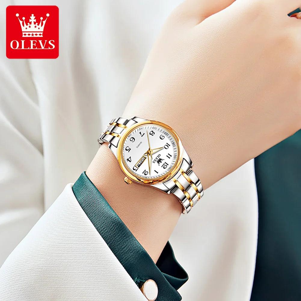 OLEVS 5567 Classic Quartz Watch for Women Set Elegant Dress Luminous Waterproof Week Date Clock Stainless Steel Wristwatch Gift Carauana Store