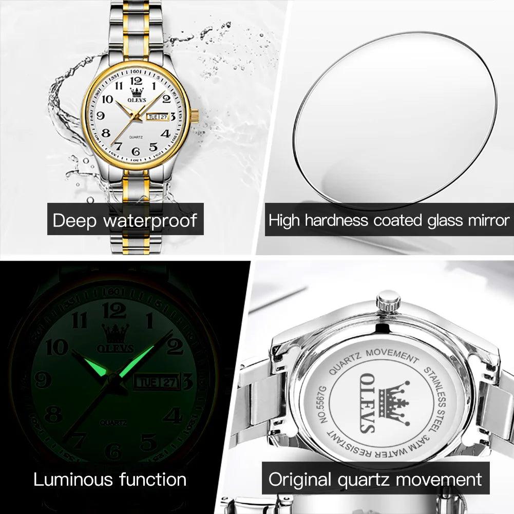 OLEVS 5567 Classic Quartz Watch for Women Set Elegant Dress Luminous Waterproof Week Date Clock Stainless Steel Wristwatch Gift Carauana Store