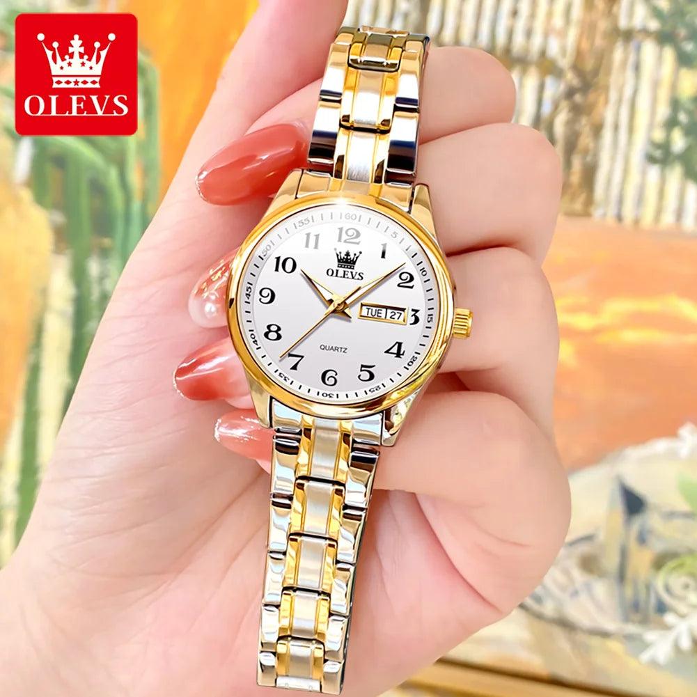 OLEVS 5567 Classic Quartz Watch for Women Set Elegant Dress Luminous Waterproof Week Date Clock Stainless Steel Wristwatch Gift Carauana Store