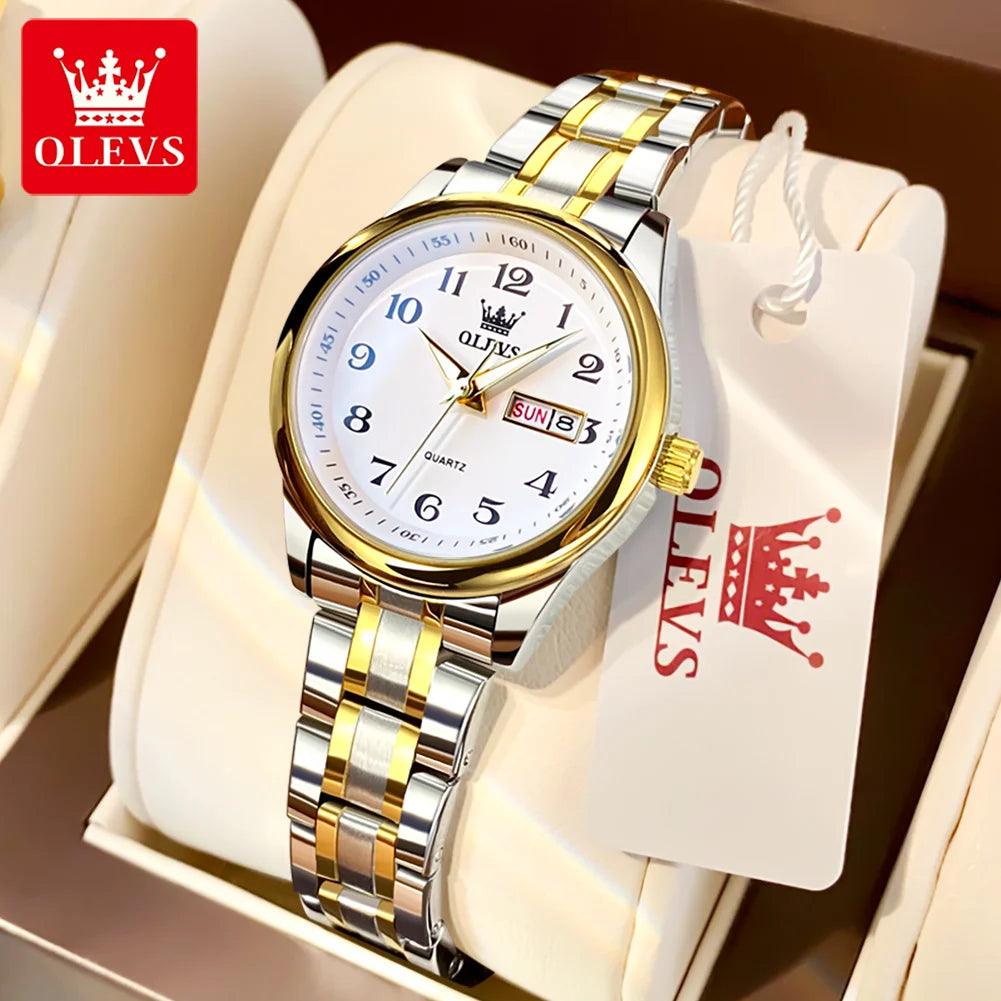 OLEVS 5567 Classic Quartz Watch for Women Set Elegant Dress Luminous Waterproof Week Date Clock Stainless Steel Wristwatch Gift Carauana Store