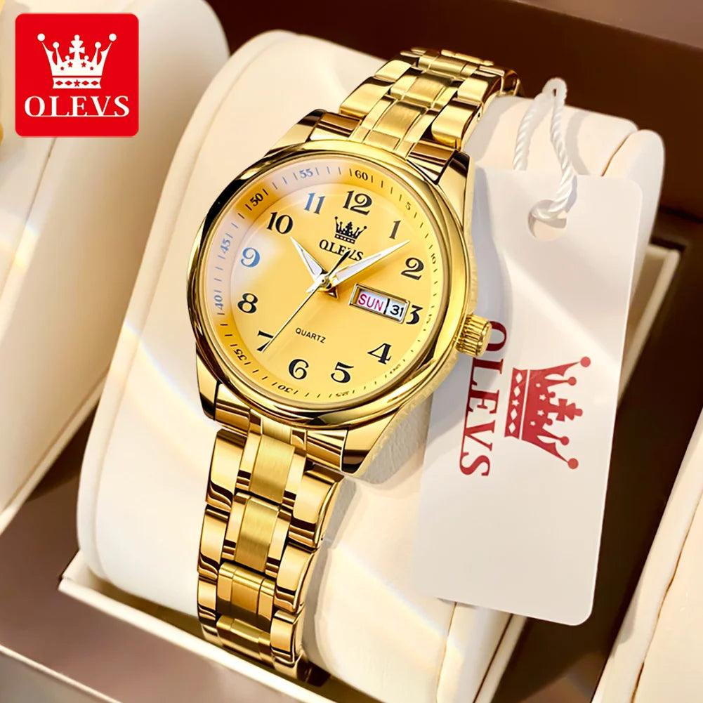 OLEVS 5567 Classic Quartz Watch for Women Set Elegant Dress Luminous Waterproof Week Date Clock Stainless Steel Wristwatch Gift Carauana Store