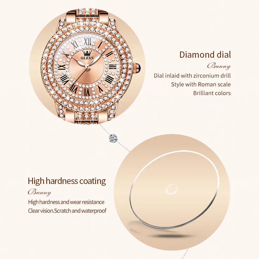 OLEVS Original Diamond Watch for Women Fashion Elegant Stainless Steel Waterproof Quartz Wristwatch Luxury Ladies Dress Watches Carauana Store