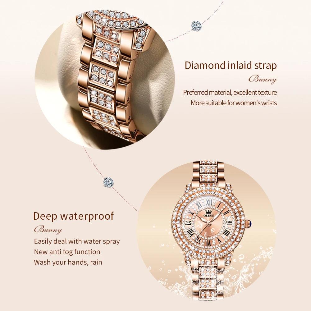 OLEVS Original Diamond Watch for Women Fashion Elegant Stainless Steel Waterproof Quartz Wristwatch Luxury Ladies Dress Watches Carauana Store
