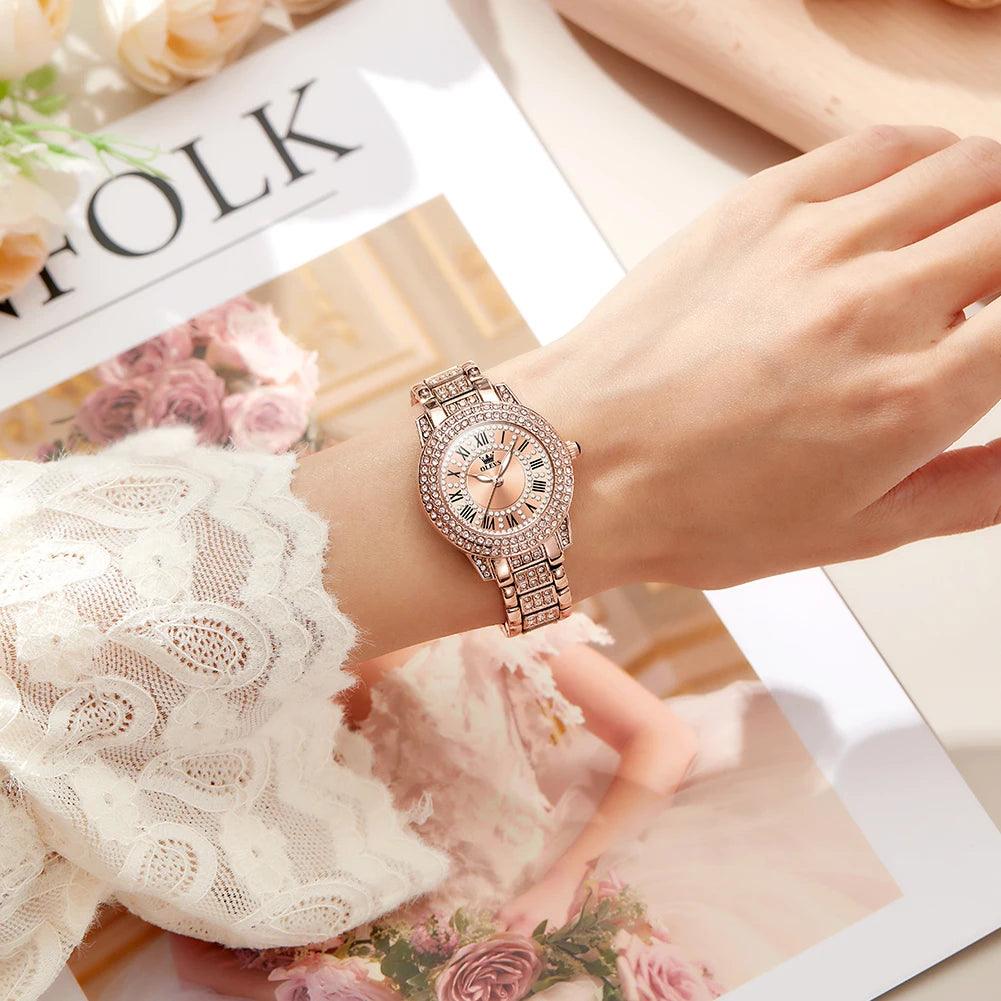 OLEVS Original Diamond Watch for Women Fashion Elegant Stainless Steel Waterproof Quartz Wristwatch Luxury Ladies Dress Watches Carauana Store