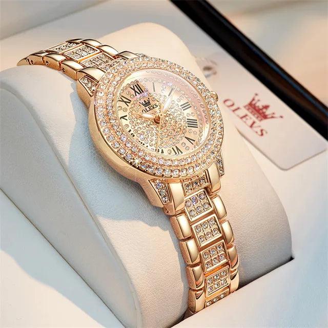 OLEVS Original Diamond Watch for Women Fashion Elegant Stainless Steel Waterproof Quartz Wristwatch Luxury Ladies Dress Watches Carauana Store