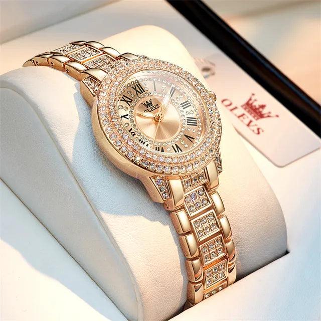 OLEVS Original Diamond Watch for Women Fashion Elegant Stainless Steel Waterproof Quartz Wristwatch Luxury Ladies Dress Watches Carauana Store