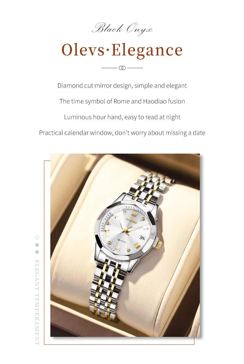 OLEVS women's Stainless Steel Luxury Quartz Watch | Sleek Design with Push Button Clasp and 3Bar Water Resistance Carauana Store