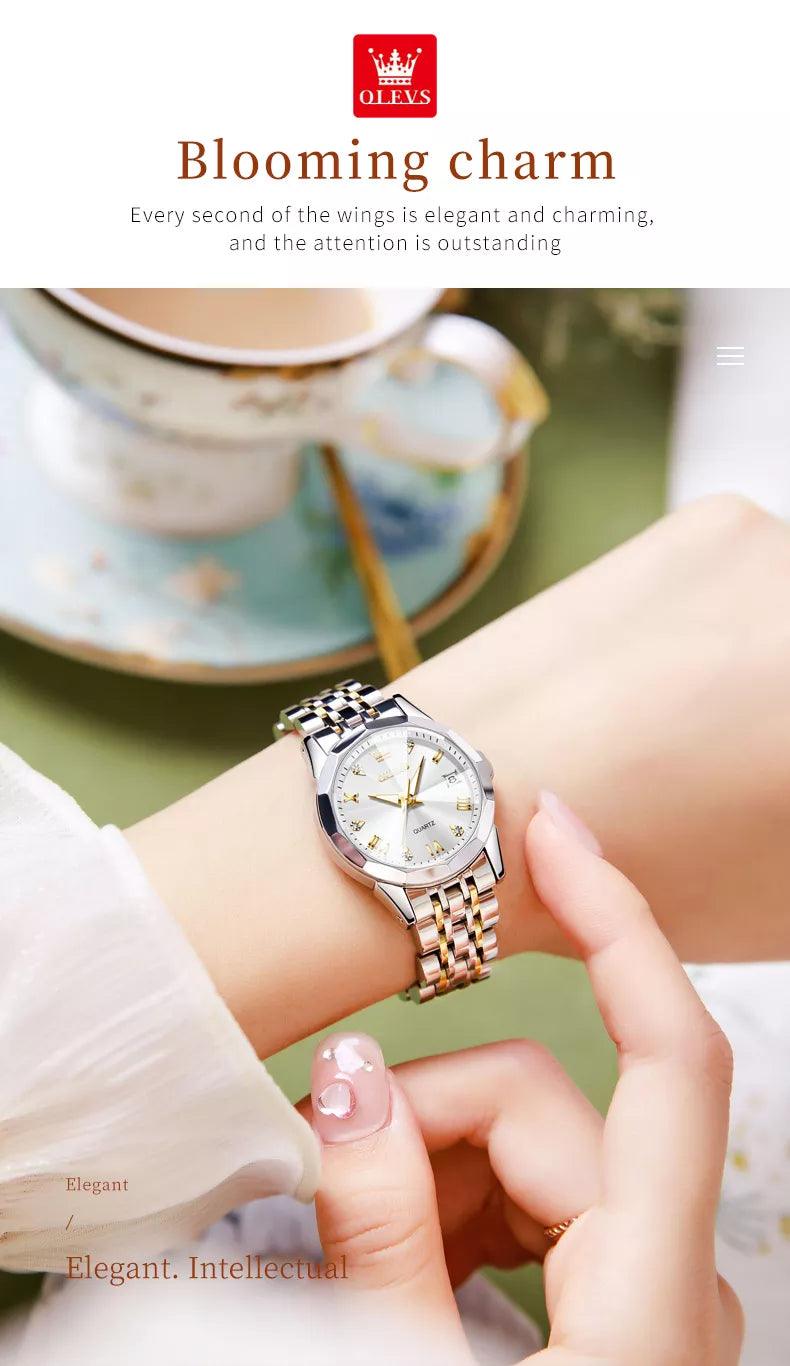 OLEVS women's Stainless Steel Luxury Quartz Watch | Sleek Design with Push Button Clasp and 3Bar Water Resistance Carauana Store