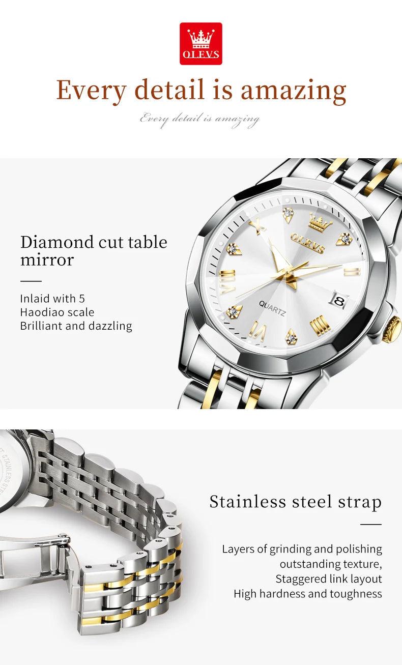 OLEVS women's Stainless Steel Luxury Quartz Watch | Sleek Design with Push Button Clasp and 3Bar Water Resistance Carauana Store