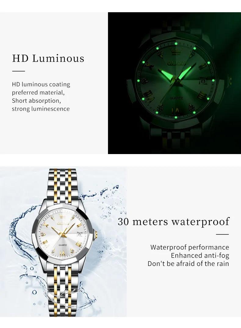 OLEVS women's Stainless Steel Luxury Quartz Watch | Sleek Design with Push Button Clasp and 3Bar Water Resistance Carauana Store