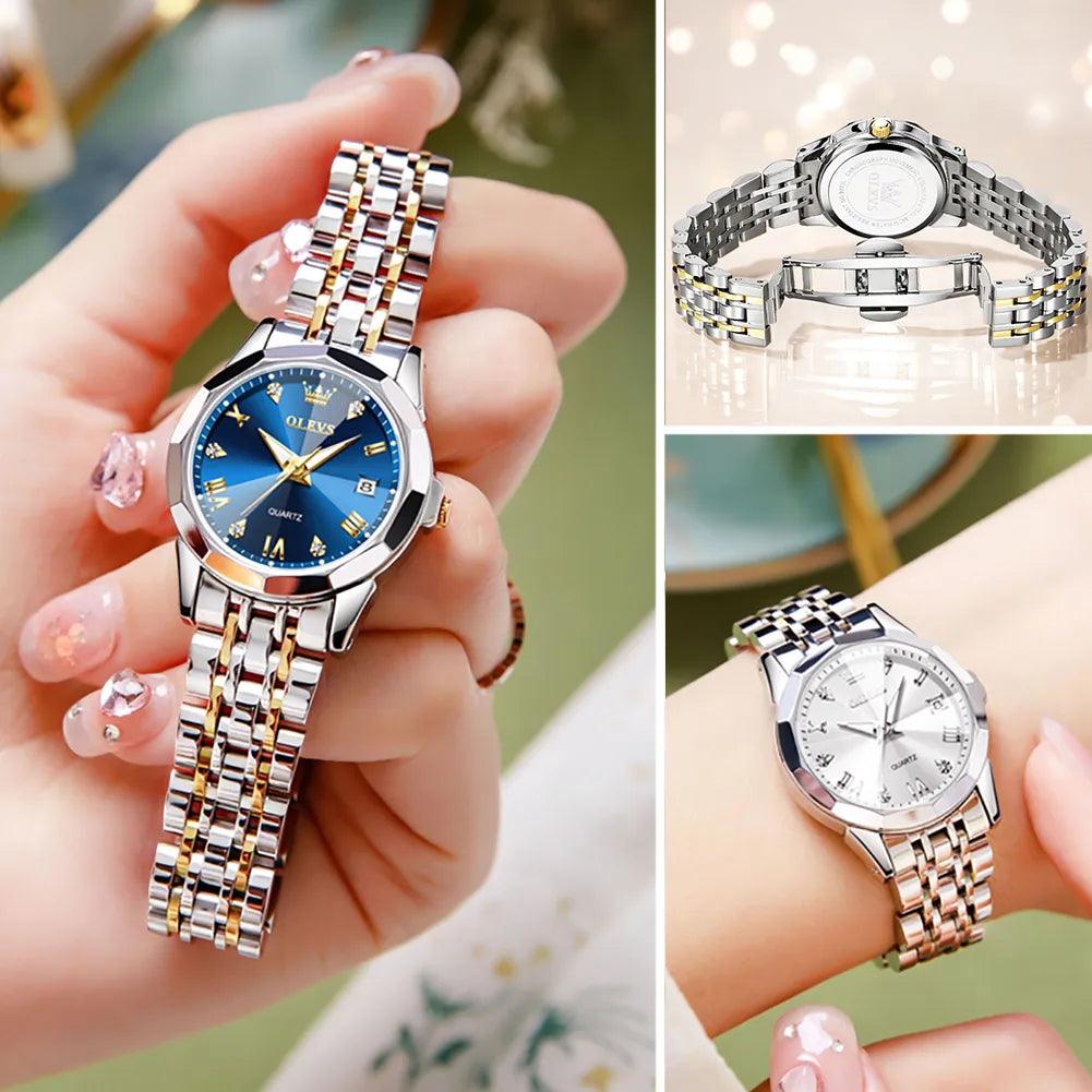 OLEVS women's Stainless Steel Luxury Quartz Watch | Sleek Design with Push Button Clasp and 3Bar Water Resistance Carauana Store