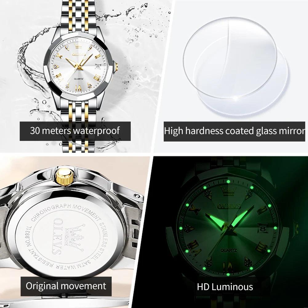 OLEVS women's Stainless Steel Luxury Quartz Watch | Sleek Design with Push Button Clasp and 3Bar Water Resistance Carauana Store
