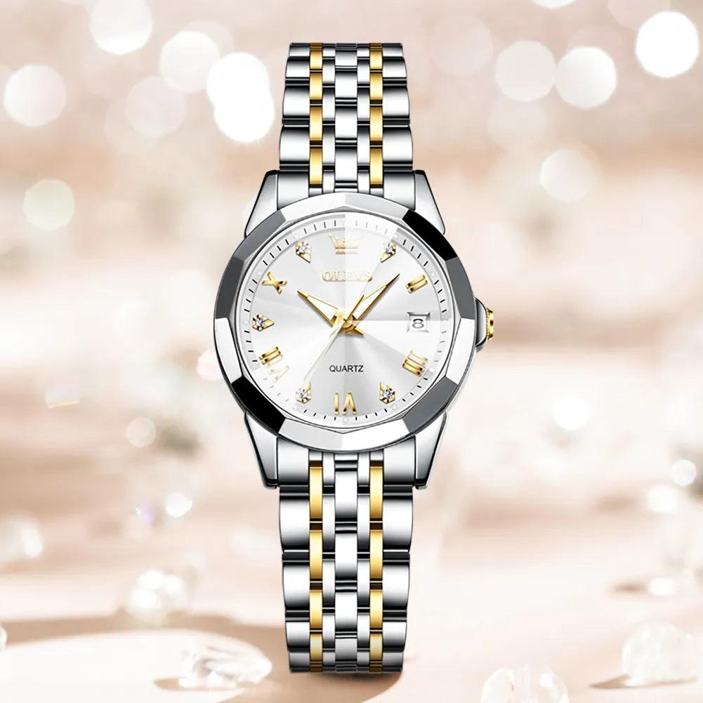 OLEVS women's Stainless Steel Luxury Quartz Watch | Sleek Design with Push Button Clasp and 3Bar Water Resistance Carauana Store