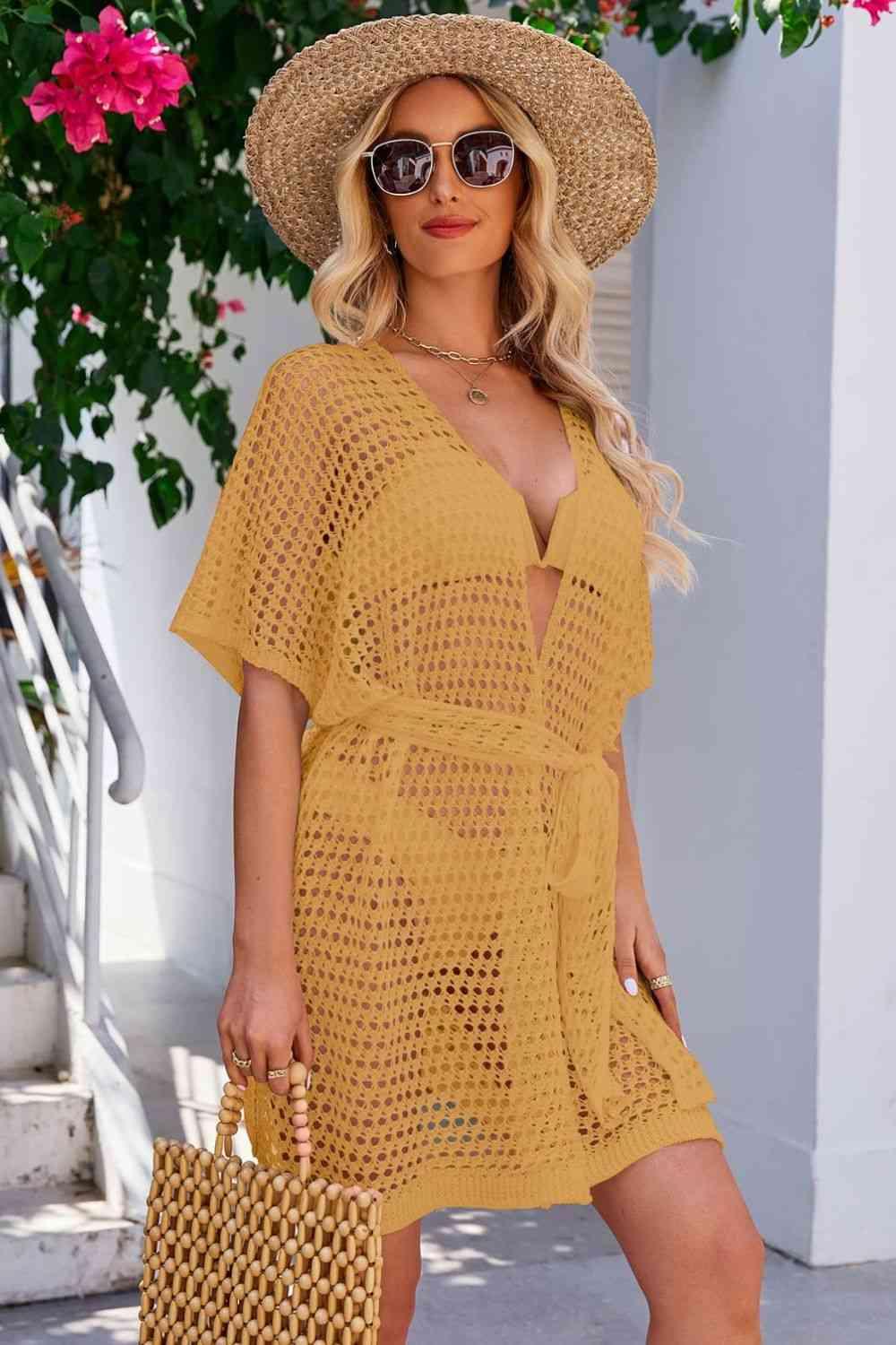 Openwork Tie Waist Cover Up Carauana Store