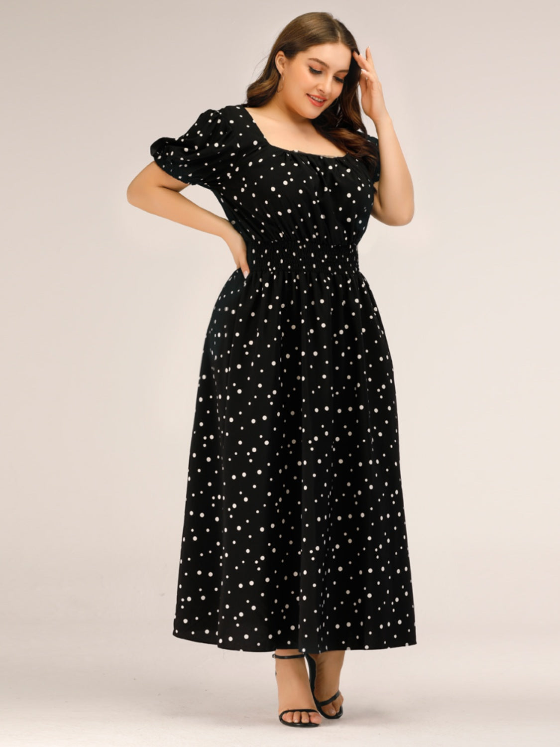 Plus Size Polka Dot Square Neck Dress Carauana Store