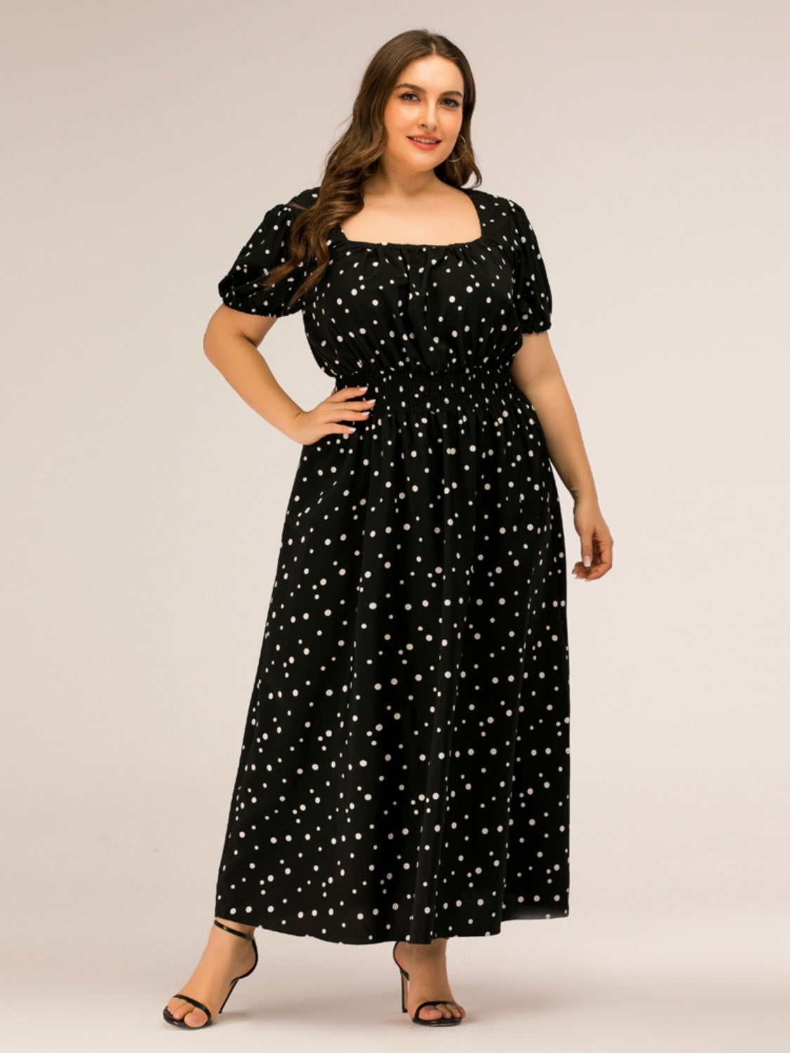 Plus Size Polka Dot Square Neck Dress Carauana Store
