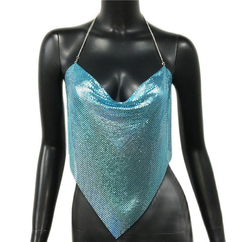 Solid Sequin Metal Cropped Tank Top Carauana Store