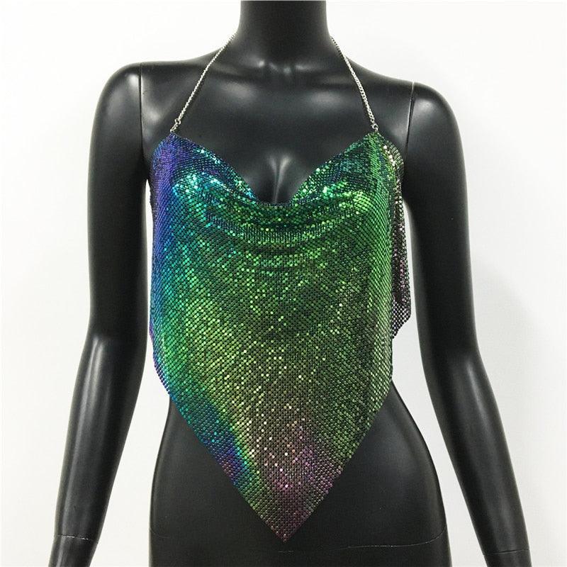 Solid Sequin Metal Cropped Tank Top Carauana Store