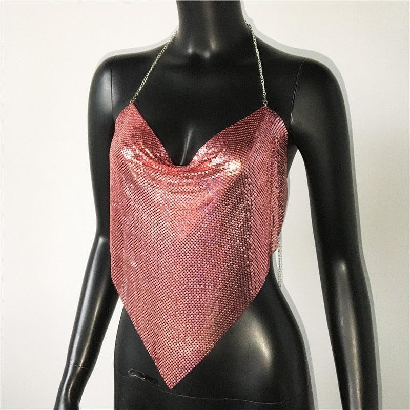 Solid Sequin Metal Cropped Tank Top Carauana Store