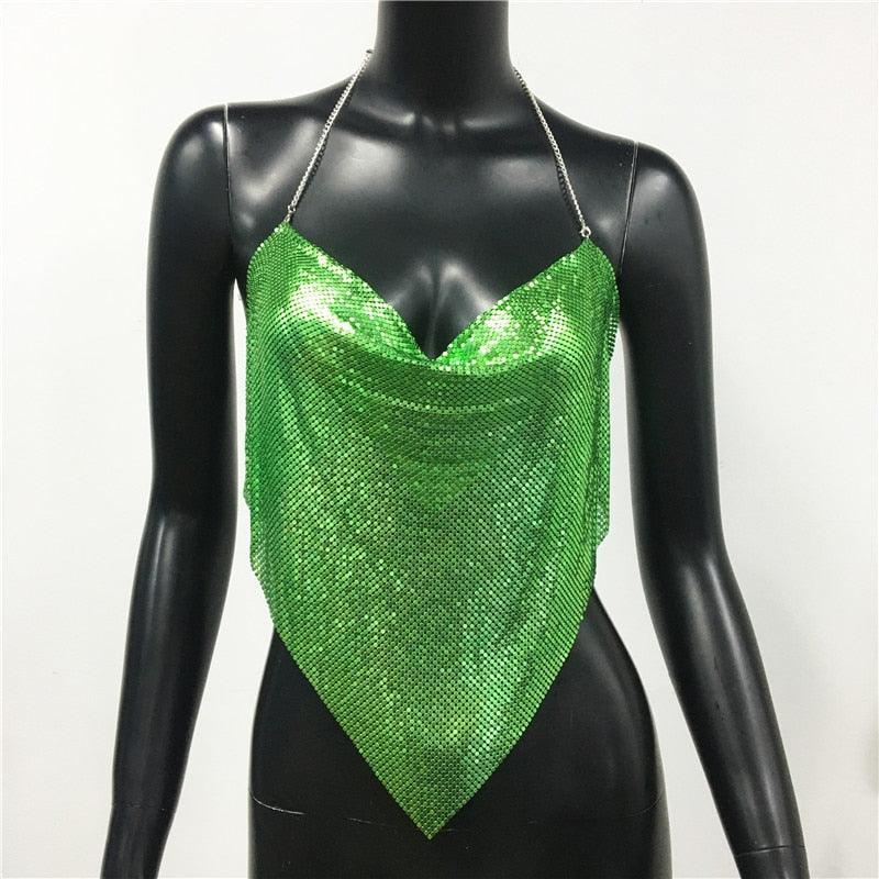 Solid Sequin Metal Cropped Tank Top Carauana Store