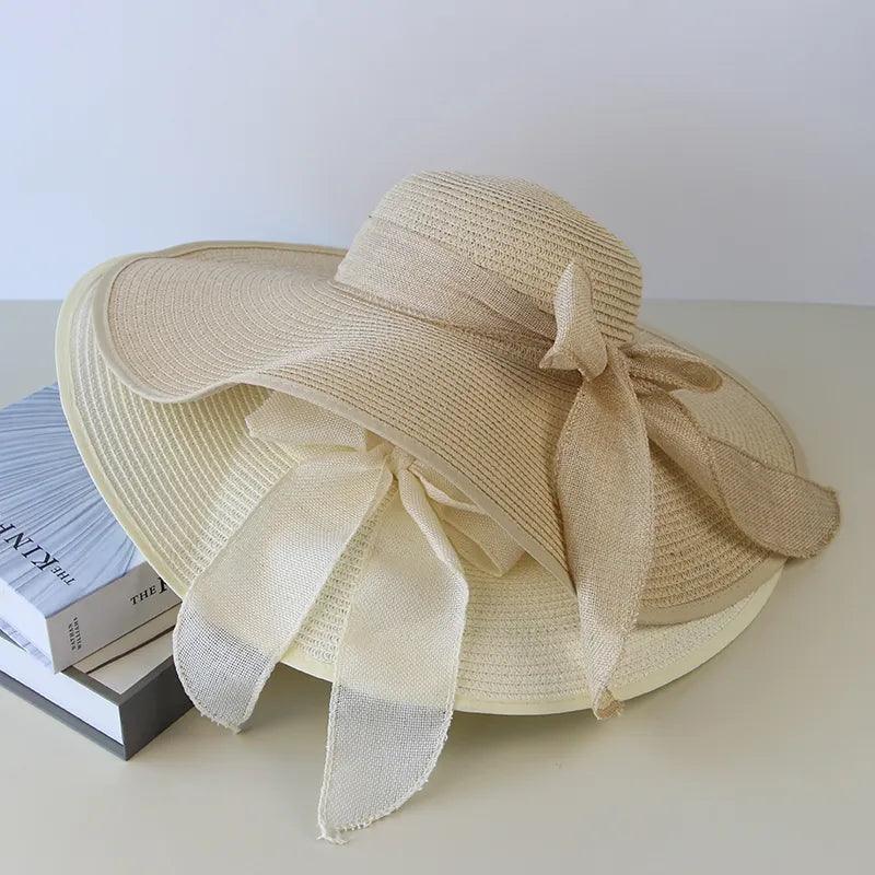 Summer Women Straw Hat Bowknot Wide Brim Floppy Panama Hats Female Lady Outdoor Foldable Beach Sun Cap Carauana Store