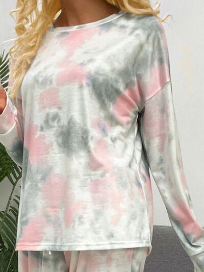 Tie-Dye Round Neck Top and Drawstring Pants Lounge Set Carauana Store