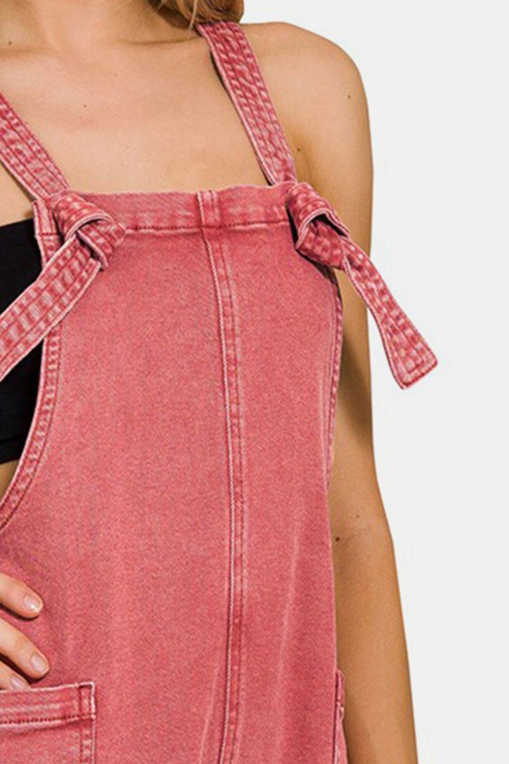 Zenana Washed Knot Strap Rompers Carauana Store