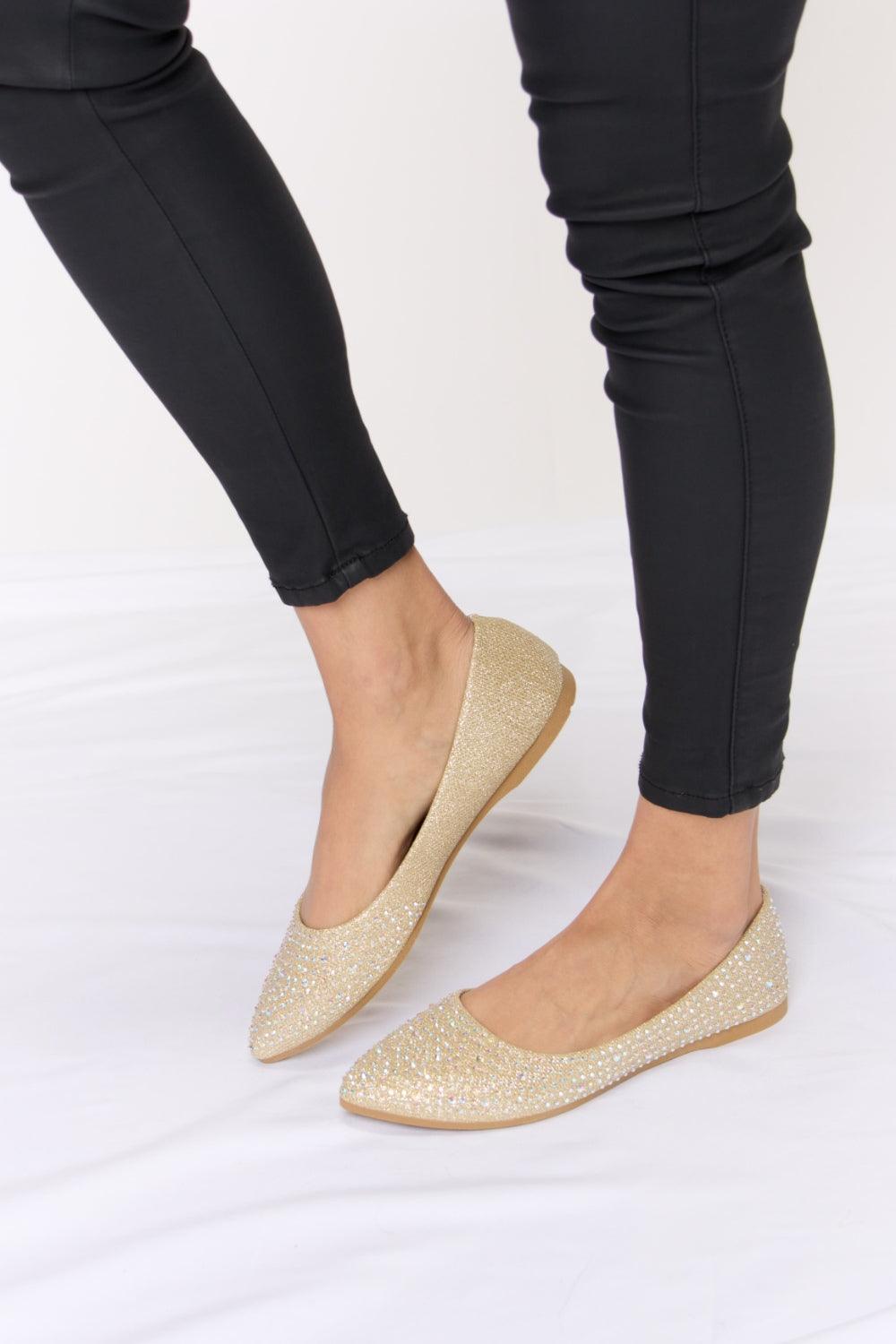 Forever Link Rhinestone Point Toe Flat Slip-Ons Carauana Store