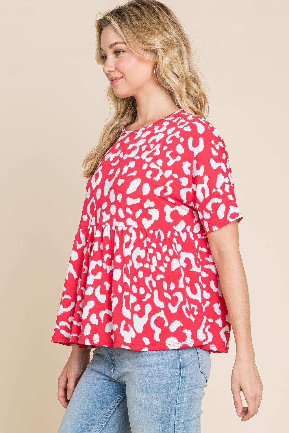 BOMBOM Leopard Peplum Babydoll Blouse Carauana Store