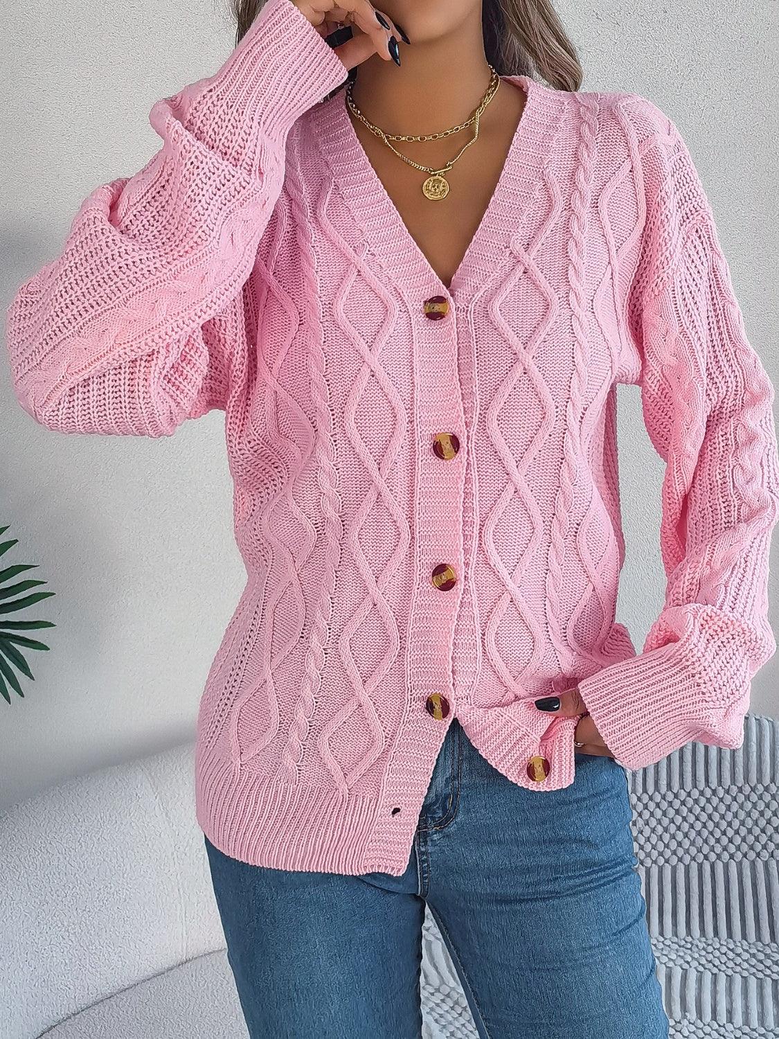Cable-Knit Long Sleeve Cardigan Carauana Store