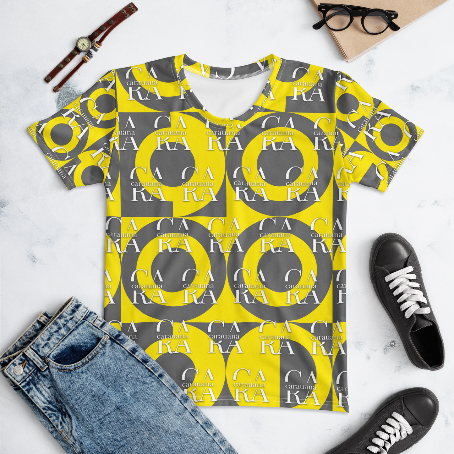 CaRaUaNa Women's T-shirt Grey Yellow Carauana Store