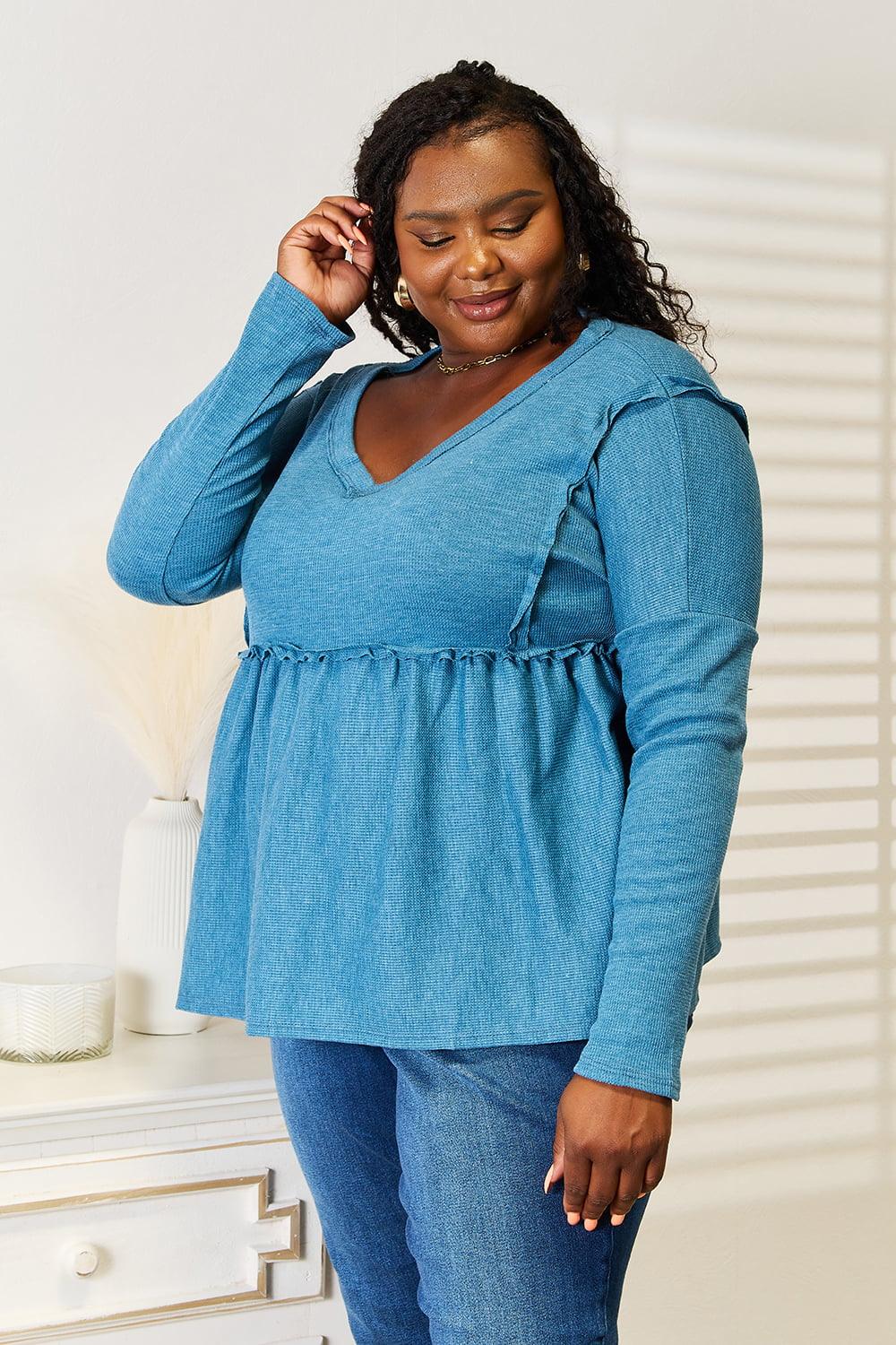 Jade By Jane Full Size Frill Trim Babydoll Blouse Carauana Store